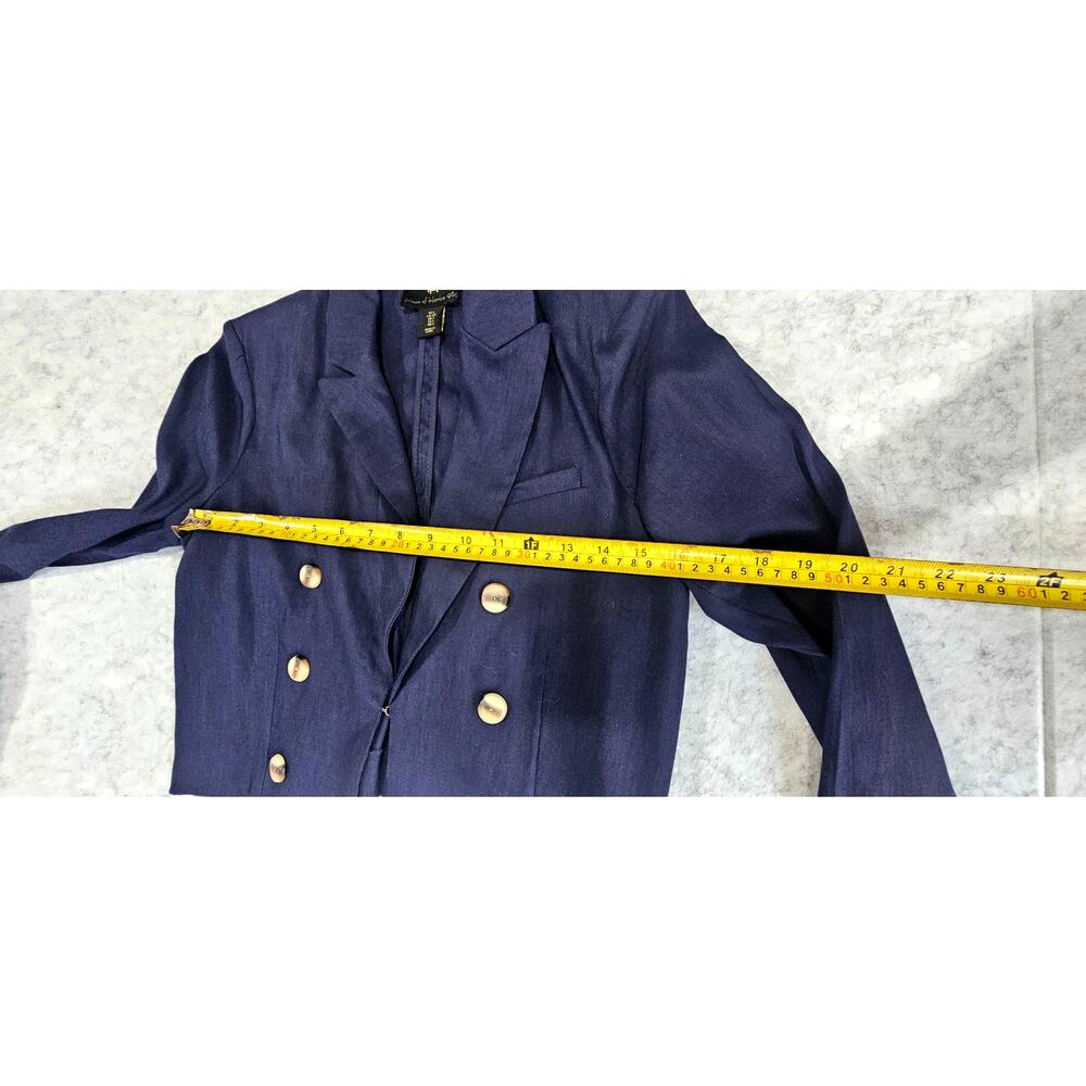 House of Harlow 1960 Blue Linen Cropped Blazer, Wood like Buttons, Sz S - Picture 6 of 10